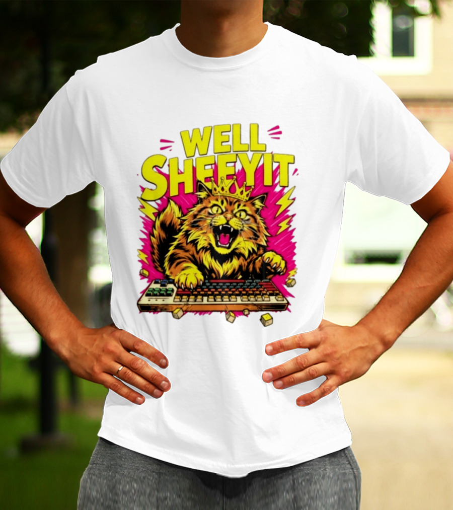 Well Sheeyit Crowned Cat Typing On Keyboard T-Shirt