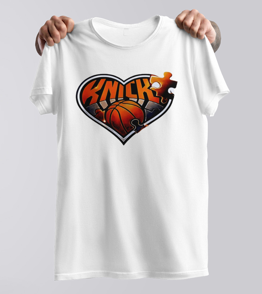 New York Knicks Puzzle Basketball Heart T-Shirt