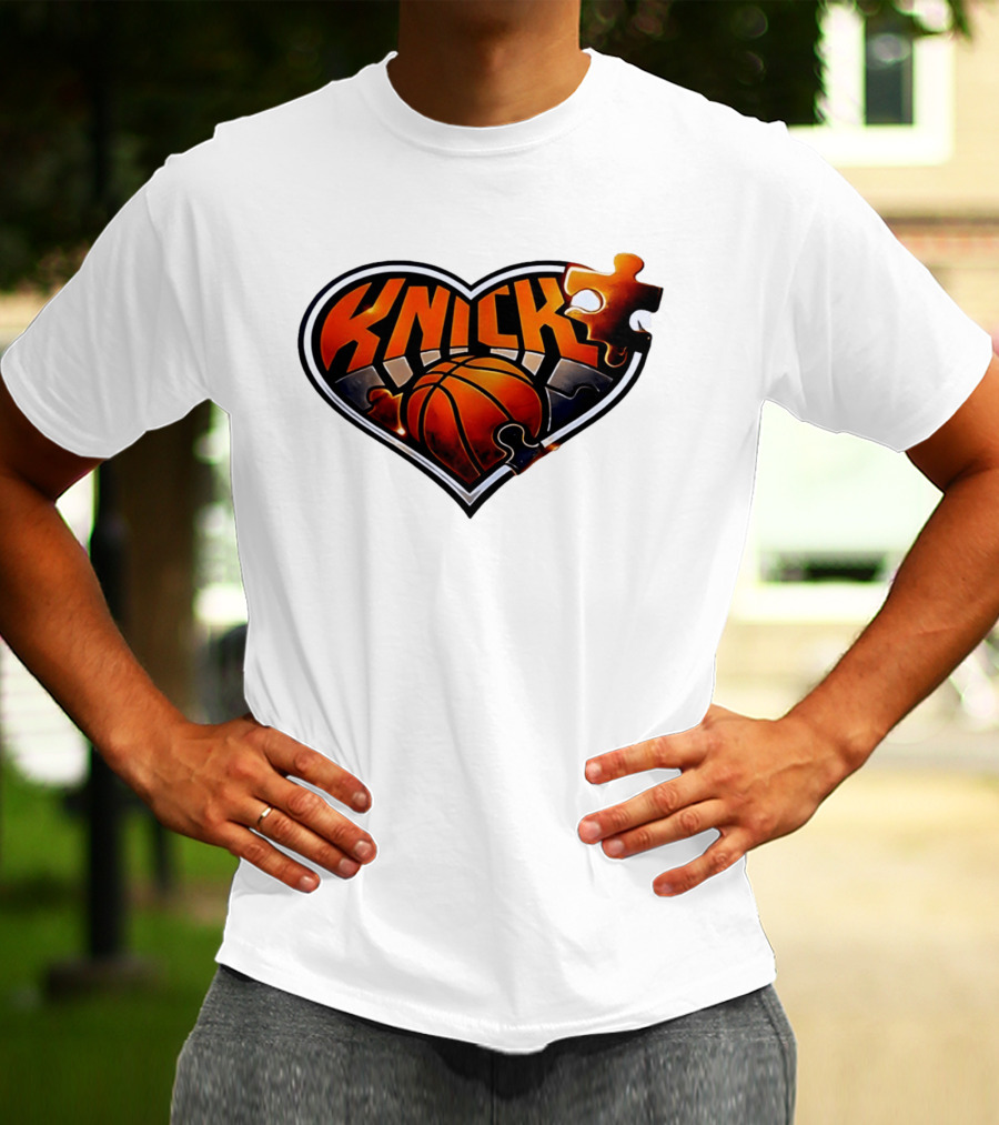 New York Knicks Puzzle Basketball Heart T-Shirt