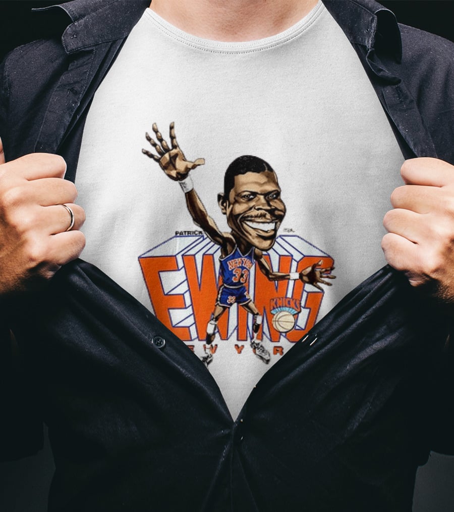 Patrick Ewing New York Knicks NBA Caricature Basketball Legend T-Shirt