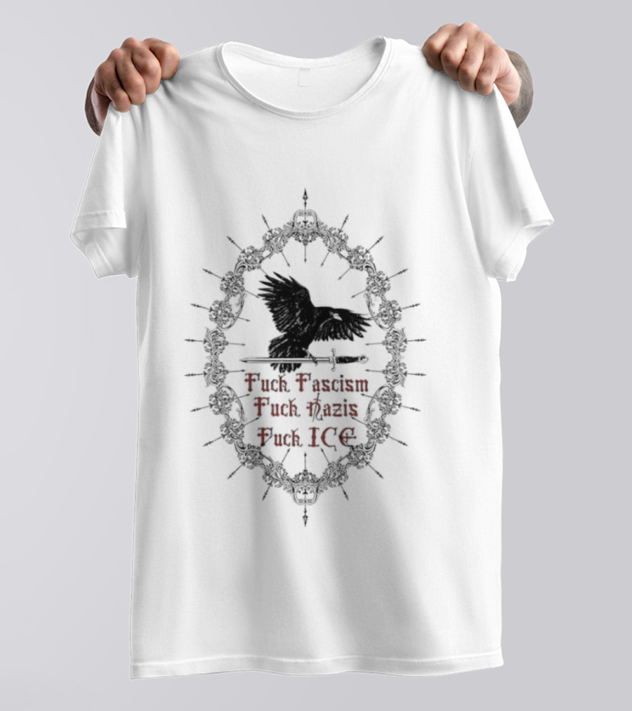 Raven Sword Gothic Anti Fascism Nazis ICE T-Shirt