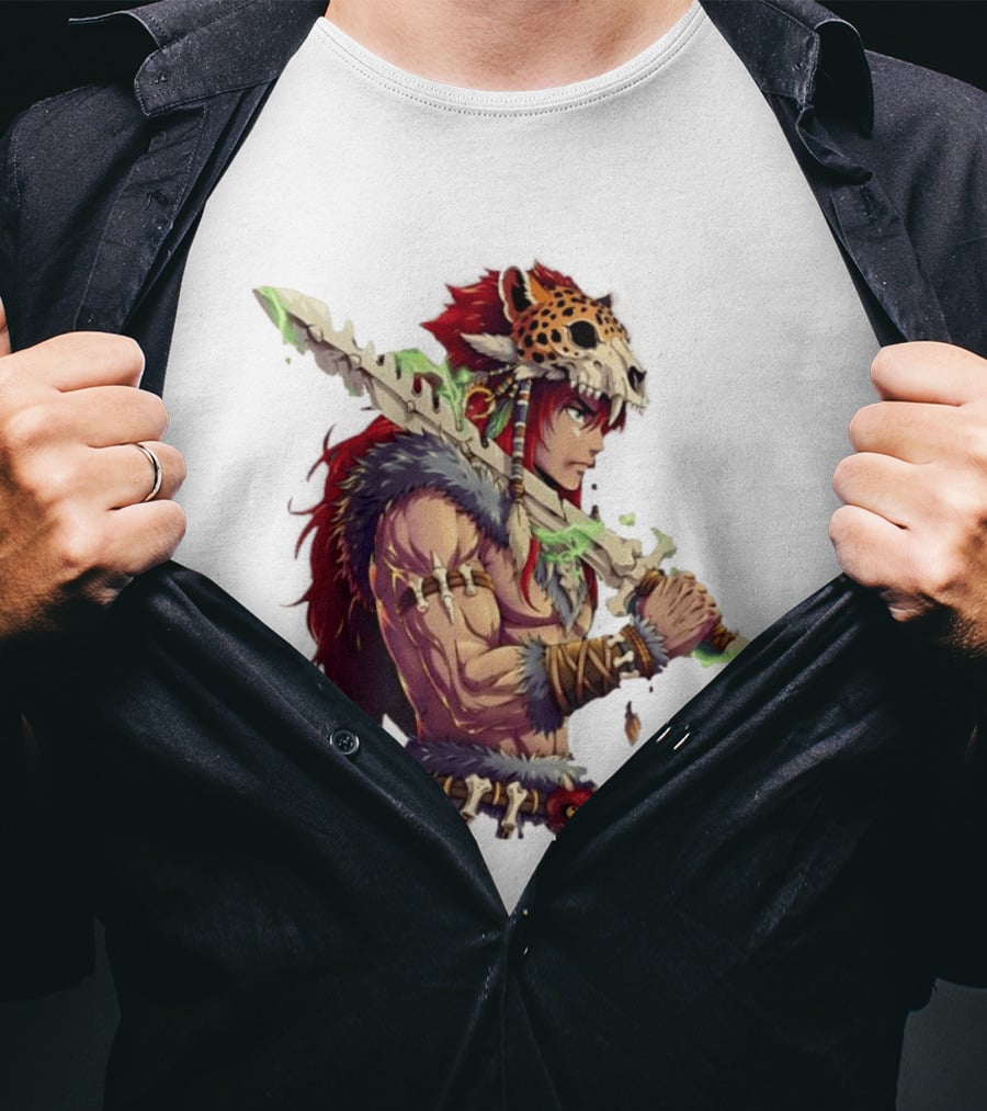 Jaguar Warrior Aztec Fantasy Glowing Bone Sword Warrior T-Shirt