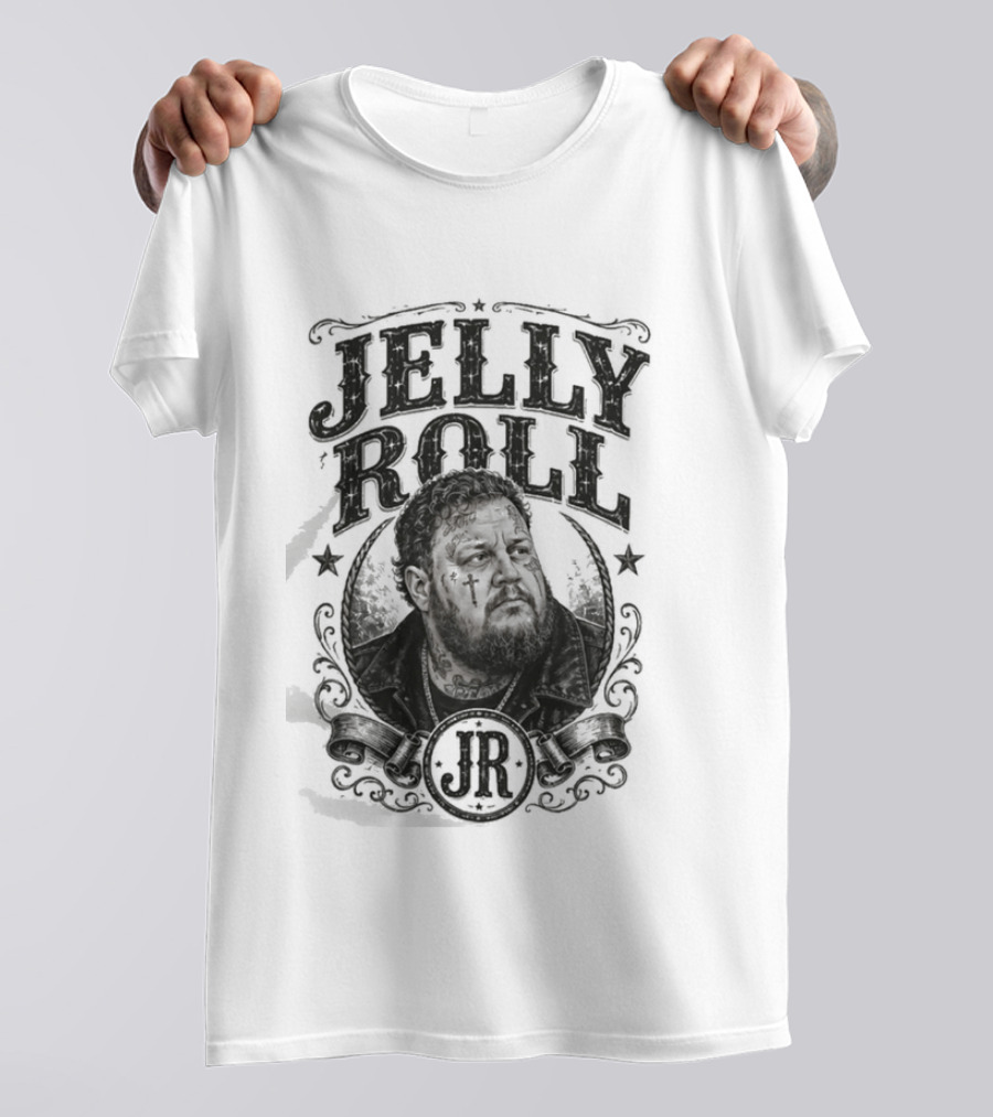 Jelly Roll Country Music Tour Songbook JR Stars Beige T-Shirt