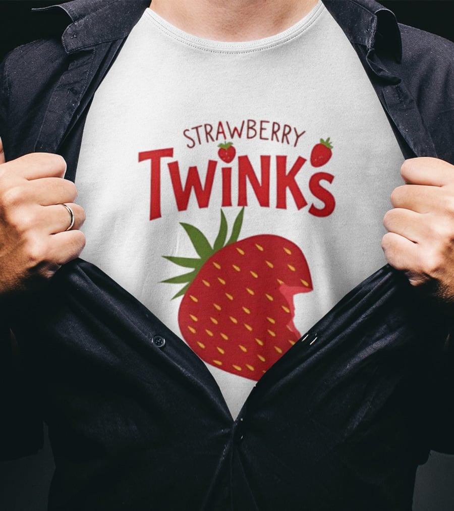 Strawberry Twinks Fruit Snack Pun Playful Bite T-Shirt
