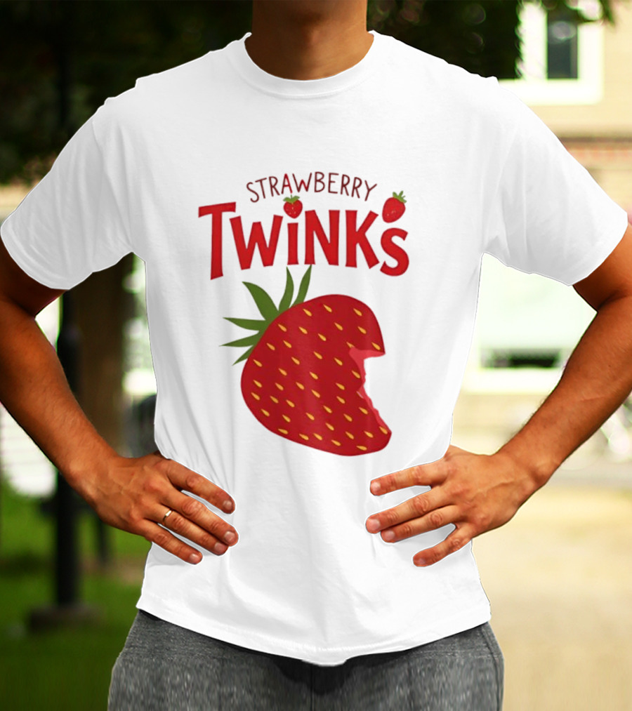 Strawberry Twinks Fruit Snack Pun Playful Bite T-Shirt