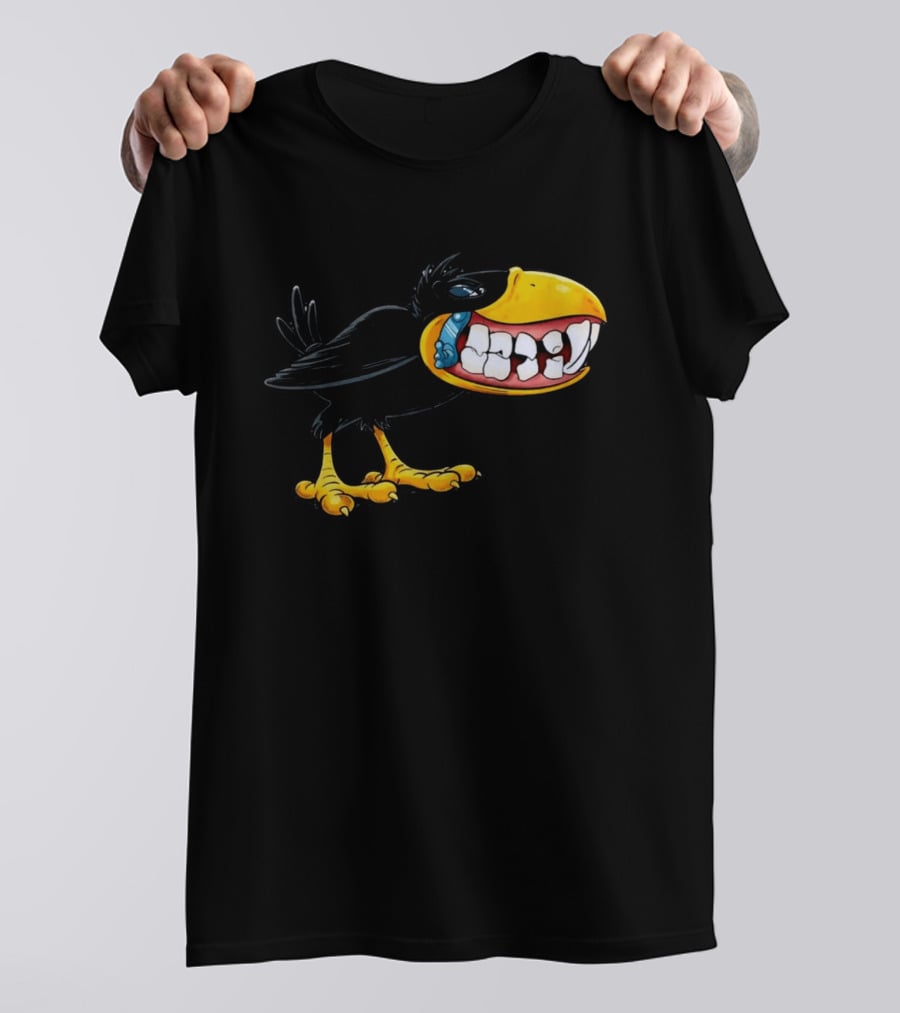 Crow With Huge Teeth Cartoon Blue Phone Green T-Shirt