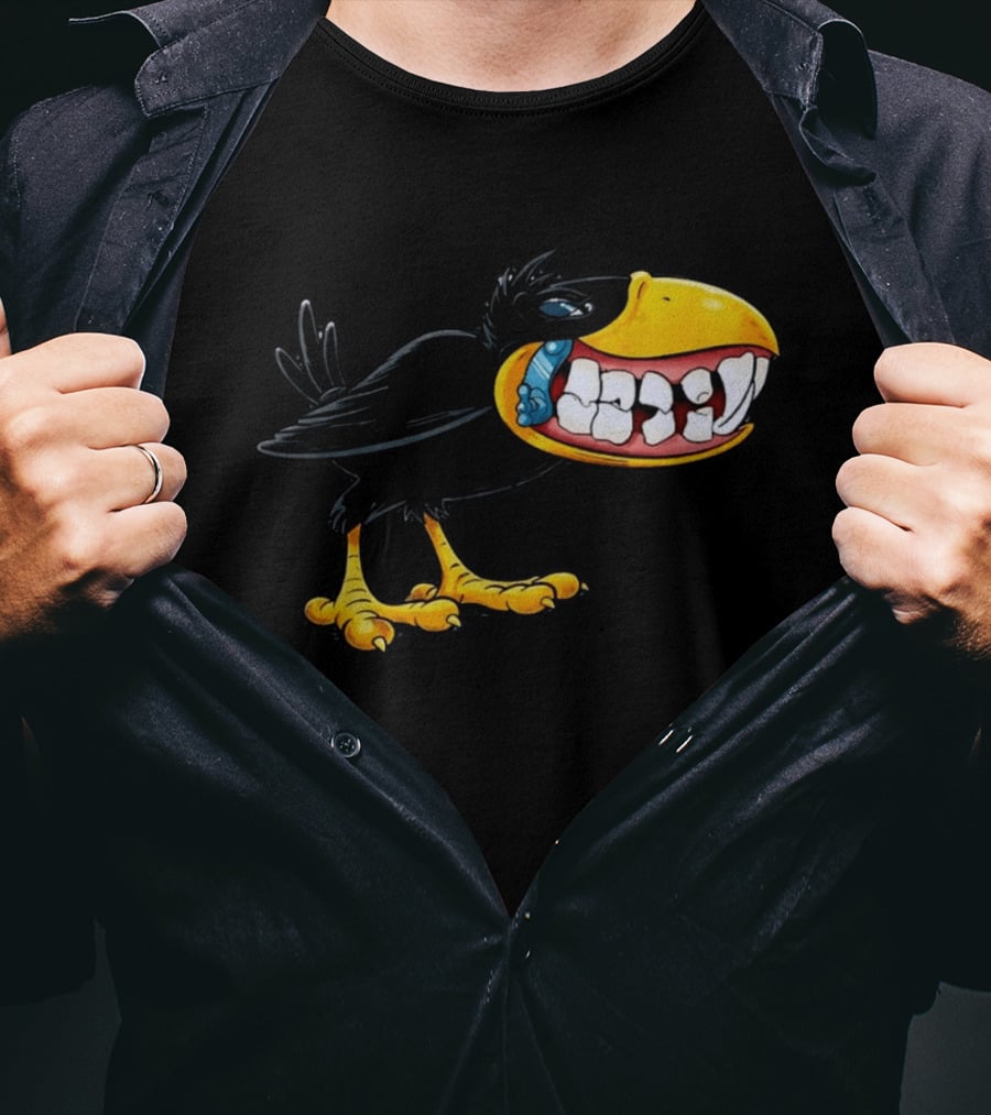 Crow With Huge Teeth Cartoon Blue Phone Green T-Shirt