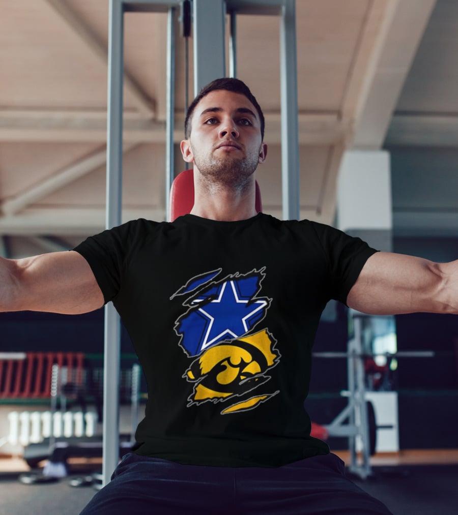 Dallas Cowboys Star And Iowa Hawkeyes Ripped Logo Sports Fan Gear T-Shirt