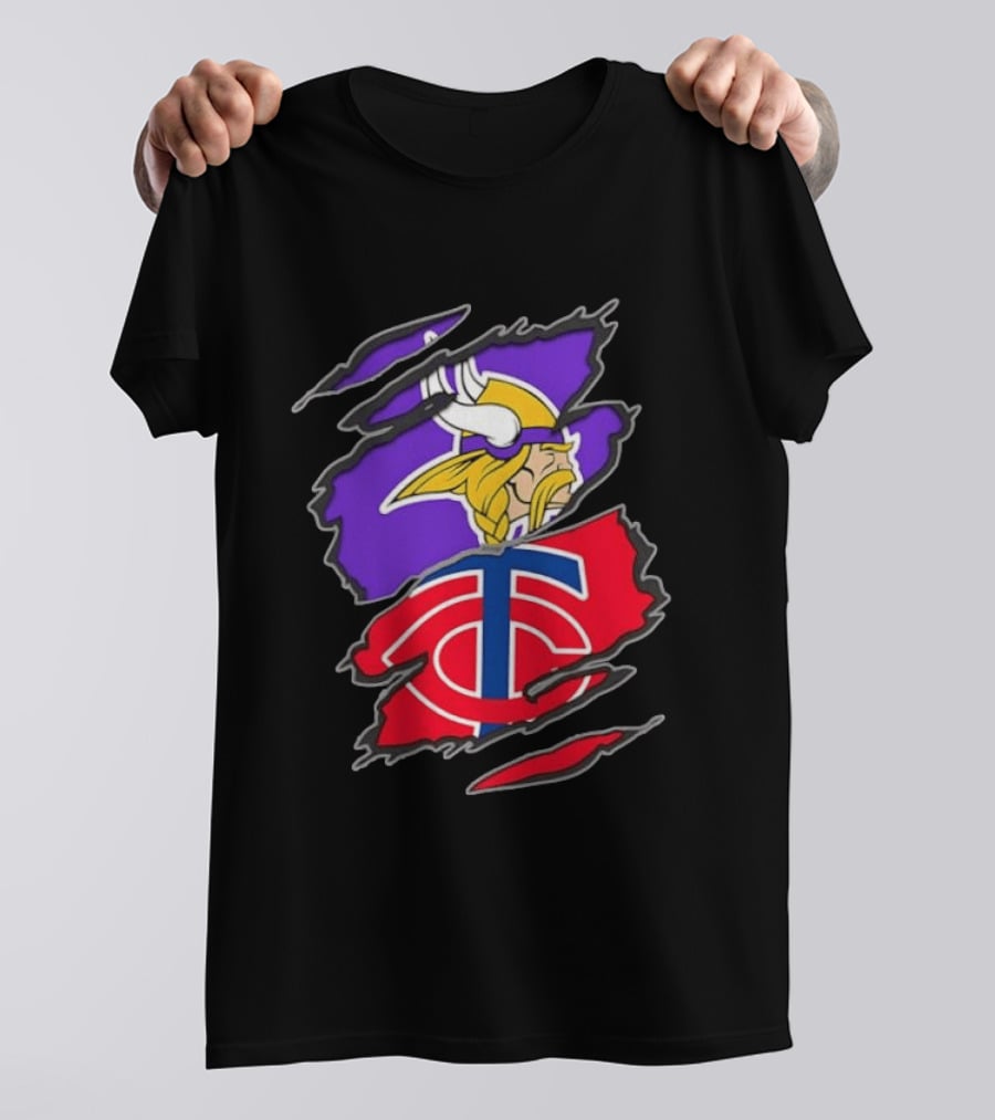 Minnesota Vikings Minnesota Twins Iconic Team Collaboration Ripped T-Shirt