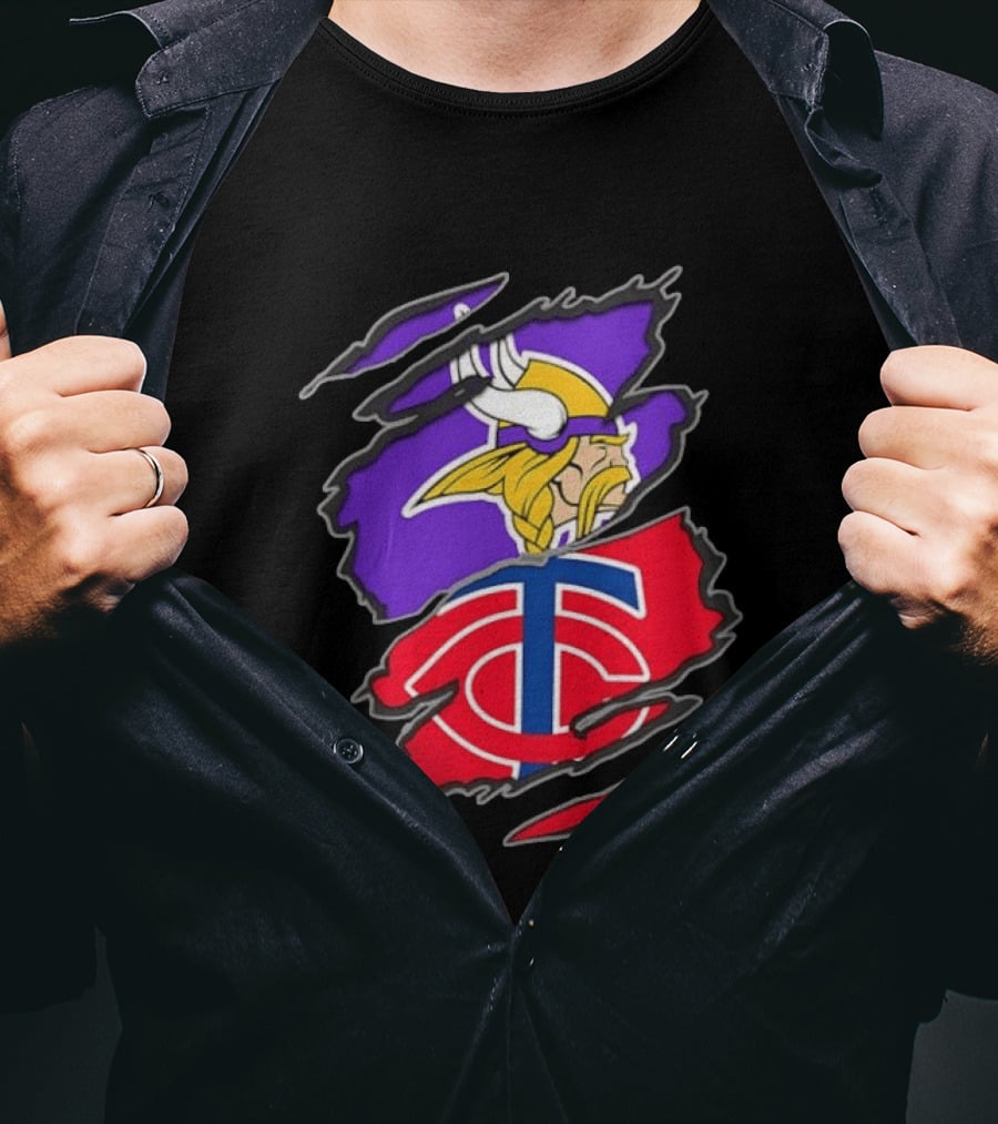 Minnesota Vikings Minnesota Twins Iconic Team Collaboration Ripped T-Shirt