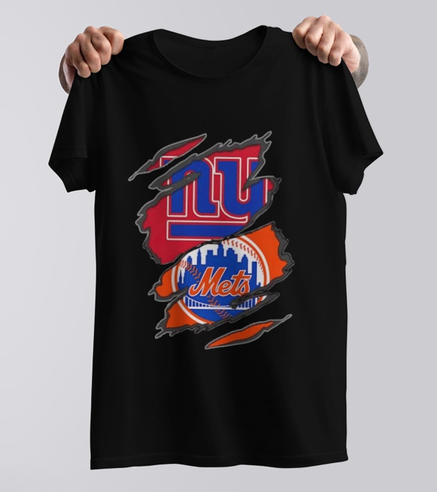 New York Giants New York Mets Ripped Reveal Football Baseball T-Shirt