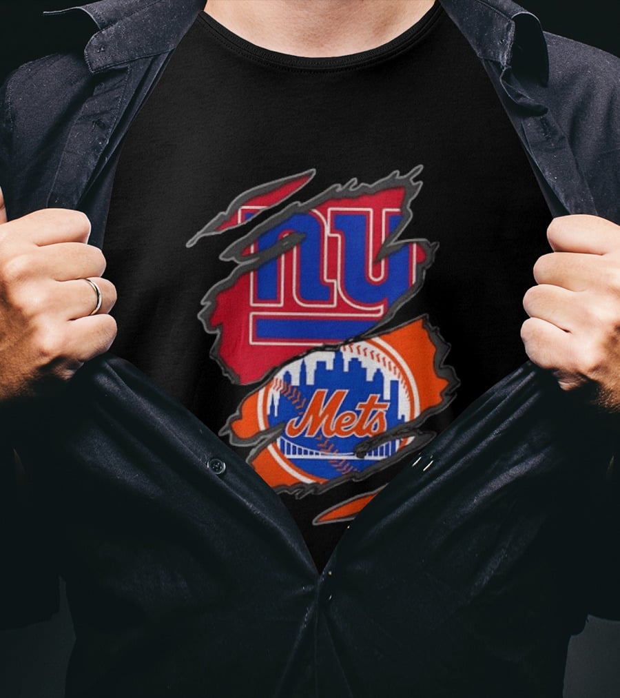 New York Giants New York Mets Ripped Reveal Football Baseball T-Shirt