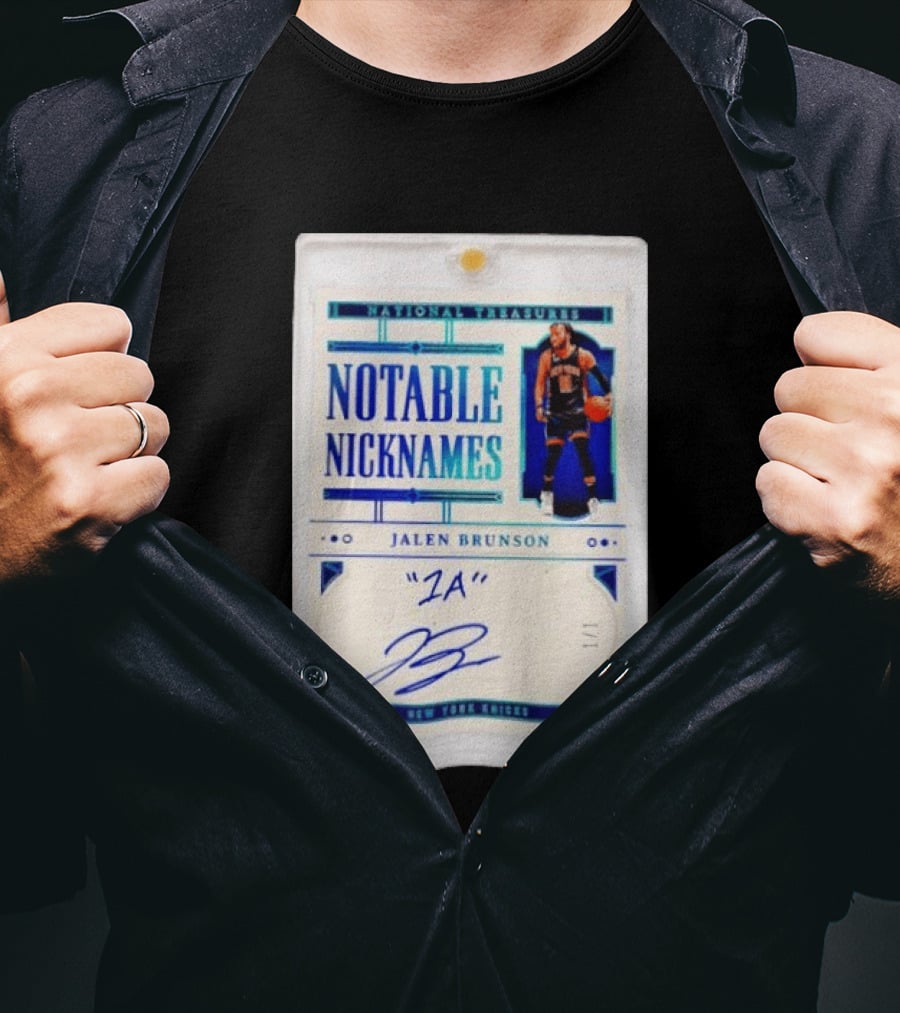 Jalen Brunson New York Knicks National Treasures Notable Nicknames 1A Autograph 1/1 Trading Card T-Shirt