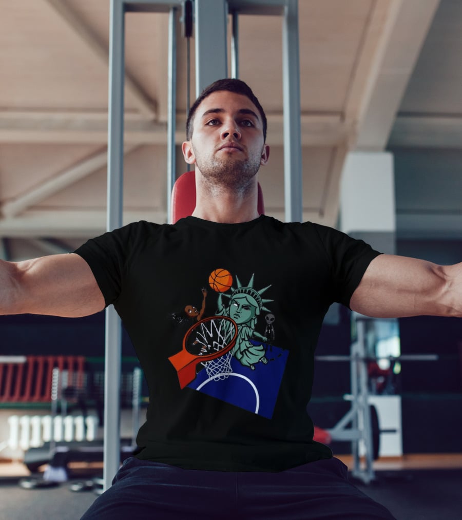Statue Of Liberty Basketball Dunk With Alien And Athlete Joe Maracic T-Shirt