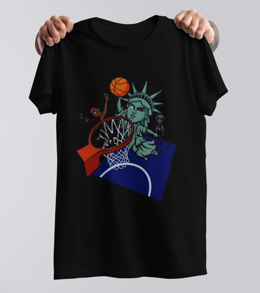 Statue Of Liberty Basketball Dunk With Alien And Athlete Joe Maracic T-Shirt