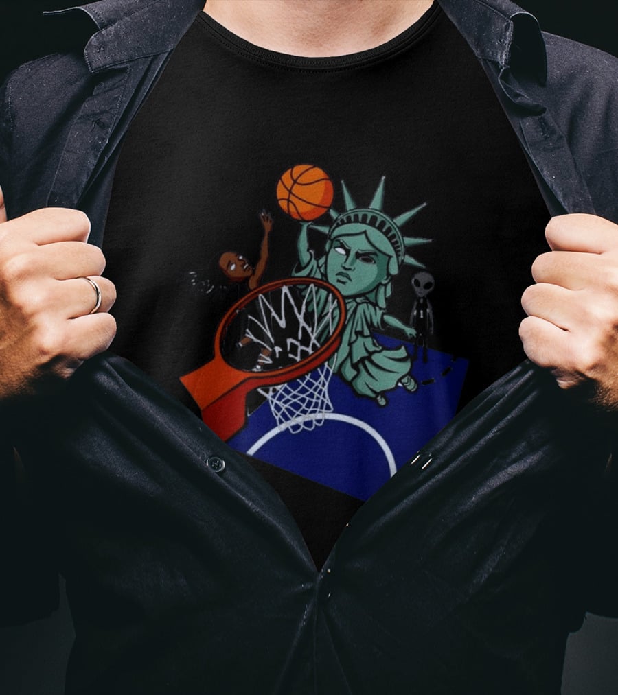 Statue Of Liberty Basketball Dunk With Alien And Athlete Joe Maracic T-Shirt