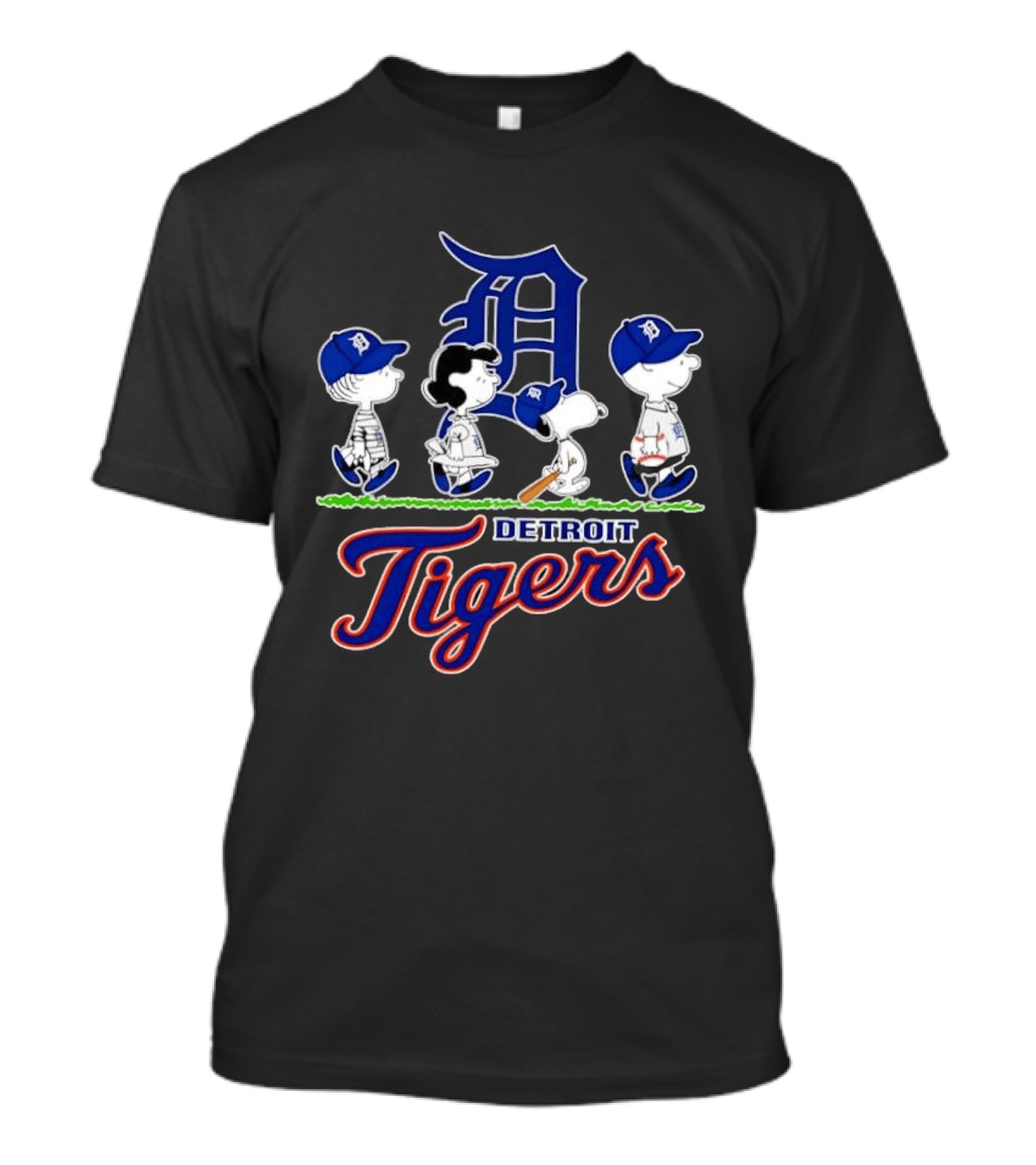 Peanuts Gang Detroit Tigers MLB Collaboration Snoopy Woodstock Baseball Team T-Shirt