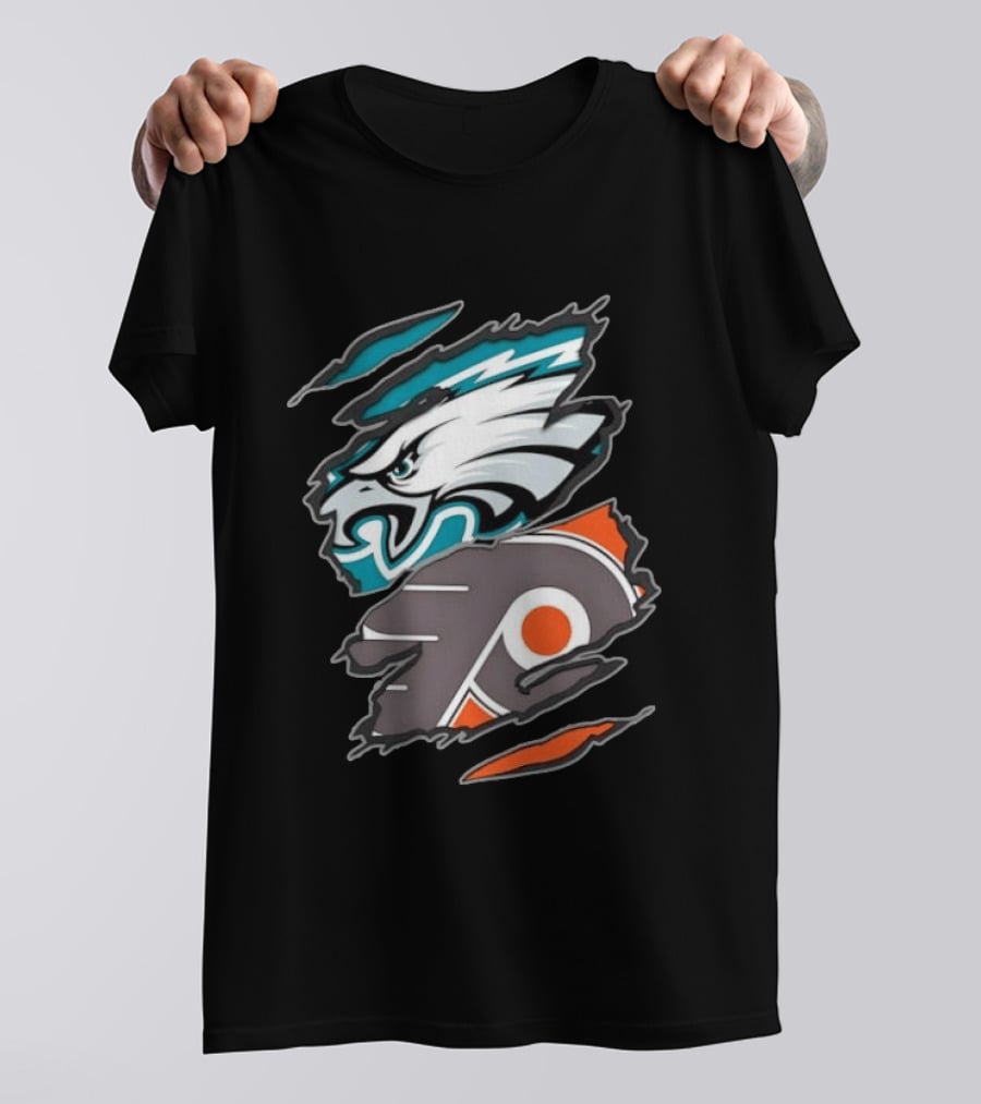 Philadelphia Eagles And Philadelphia Flyers Ripped Tear Sports Team T-Shirt