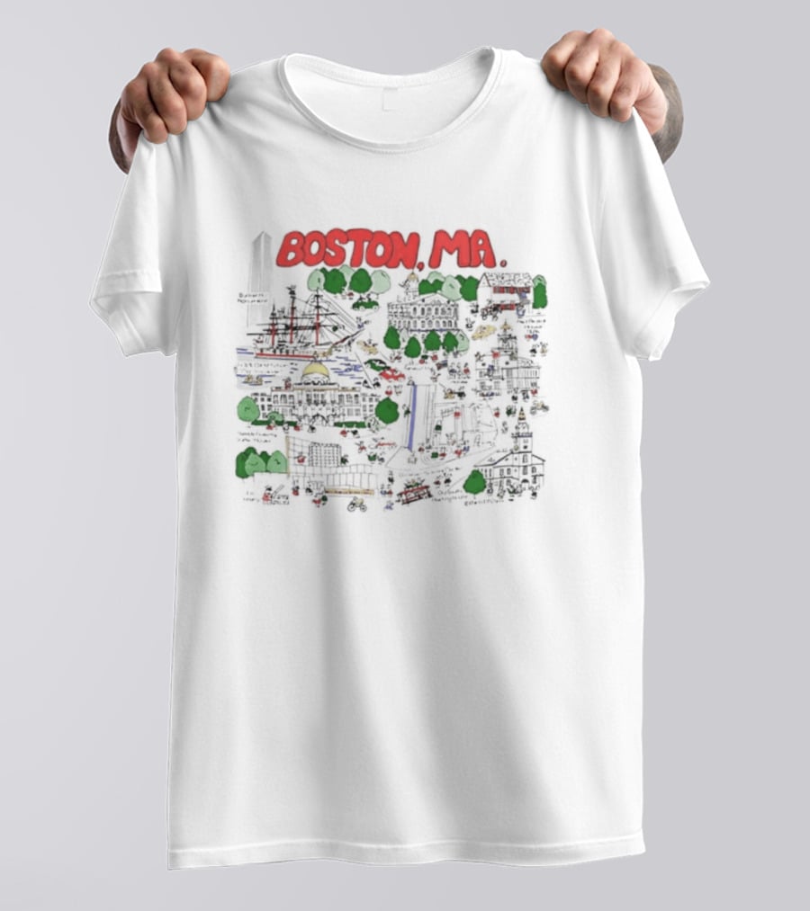 Boston MA Map Bunker Hill Monument USS Constitution State House T-Shirt
