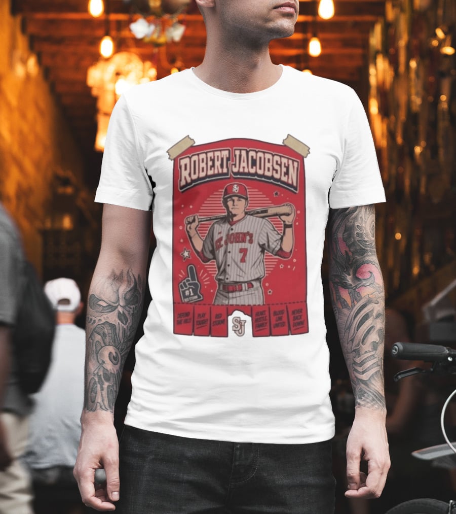 Robert Jacobsen St John's 7 Red Storm Defend The Hill Play Tough Blood Line United T-Shirt