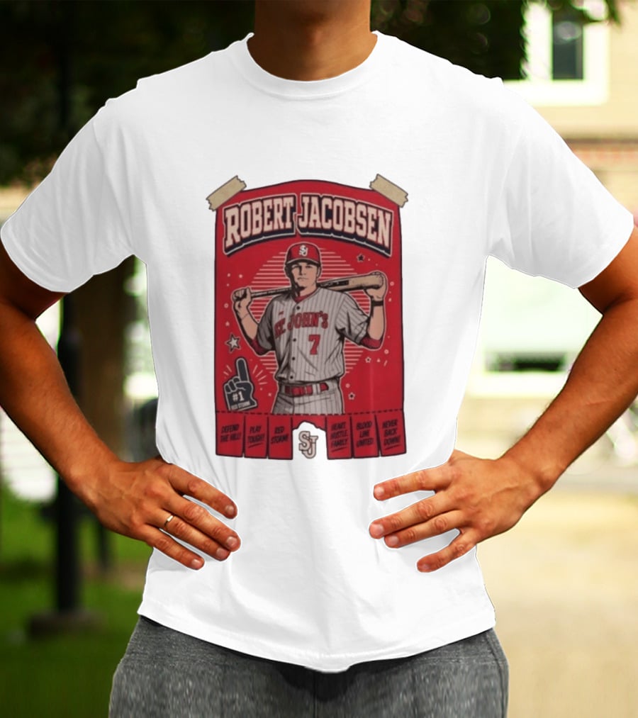 Robert Jacobsen St John's 7 Red Storm Defend The Hill Play Tough Blood Line United T-Shirt