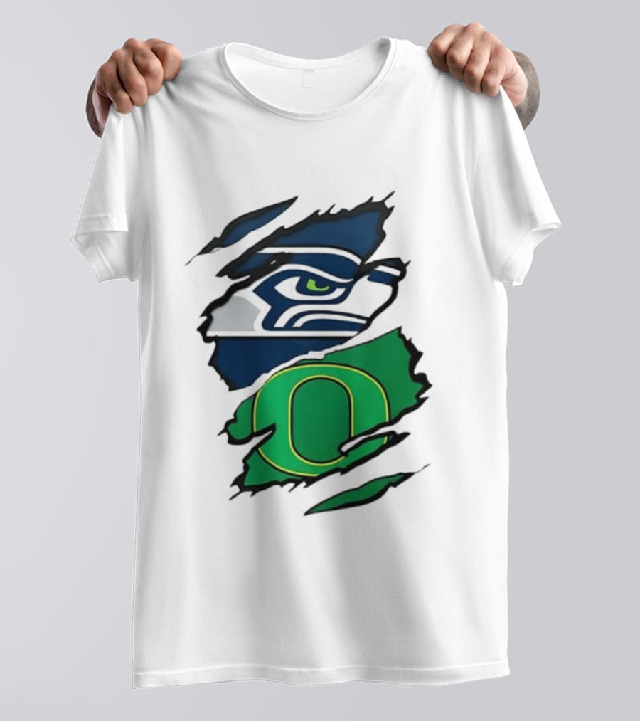 Seattle Seahawks Oregon Ducks Ripped Skin Effect NFL College Team Spirit T-Shirt