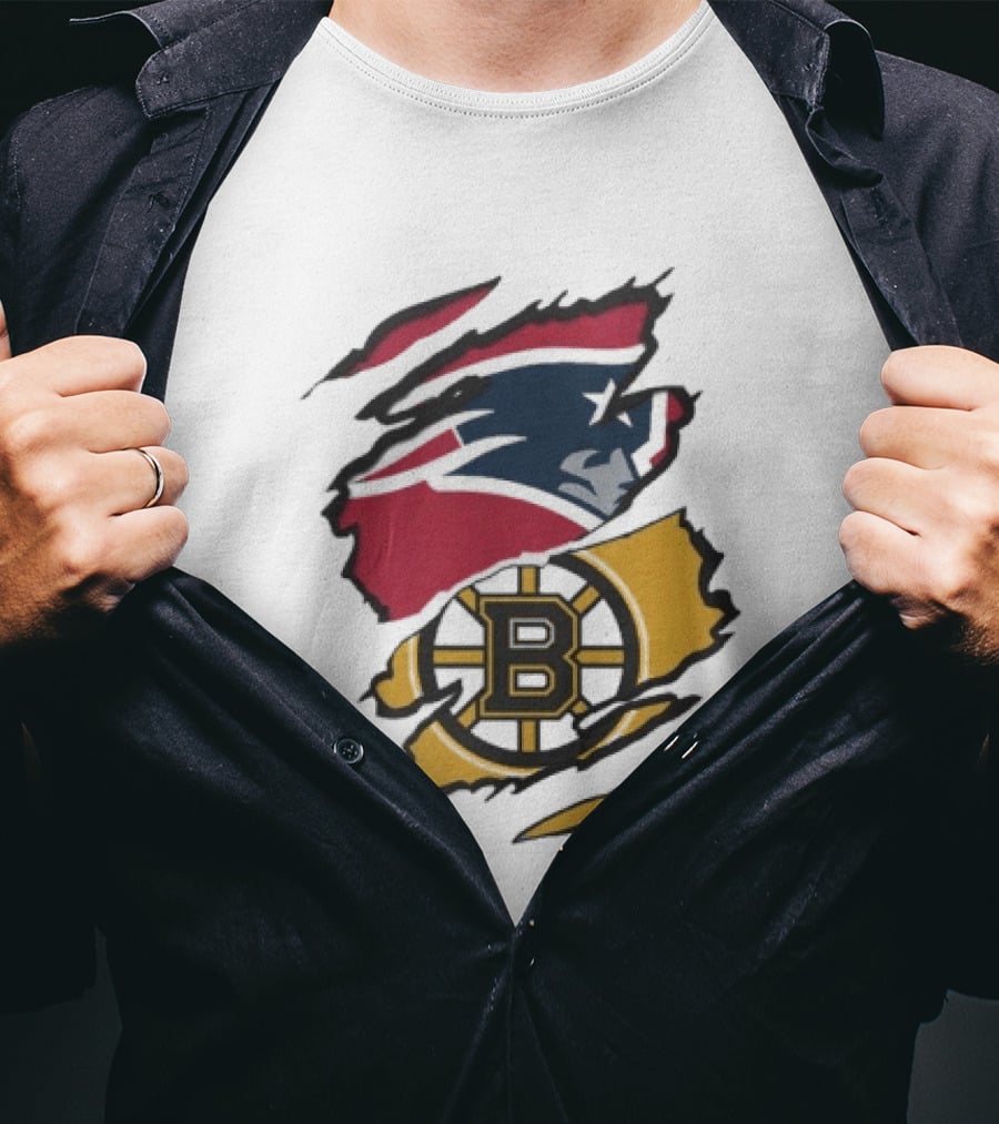 New England Patriots Boston Bruins Beneath The Surface Team Crossover Heritage T-Shirt