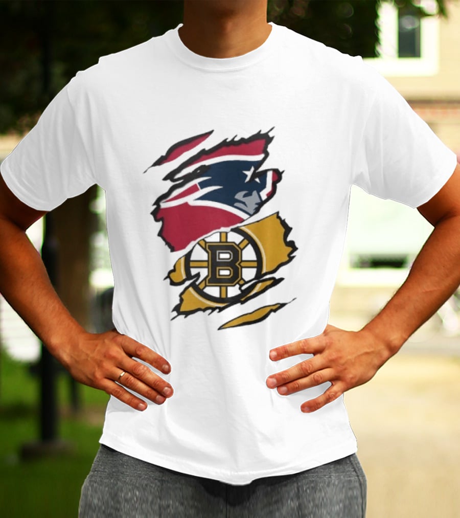 New England Patriots Boston Bruins Beneath The Surface Team Crossover Heritage T-Shirt