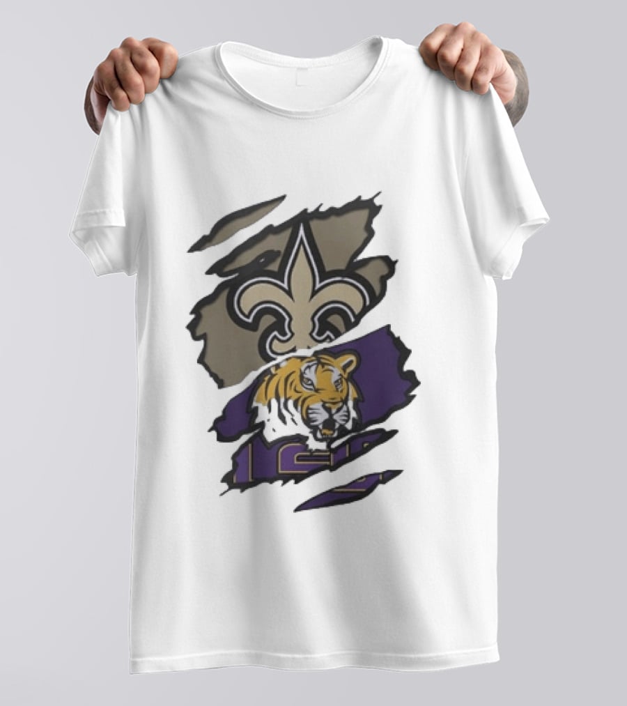 New Orleans Saints LSU Tigers Beneath The Surface Fleur De Lis Tiger Split T-Shirt