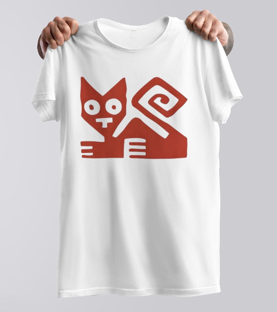 Peruvian Cat Nazca Lines Style Geometric Red T-Shirt
