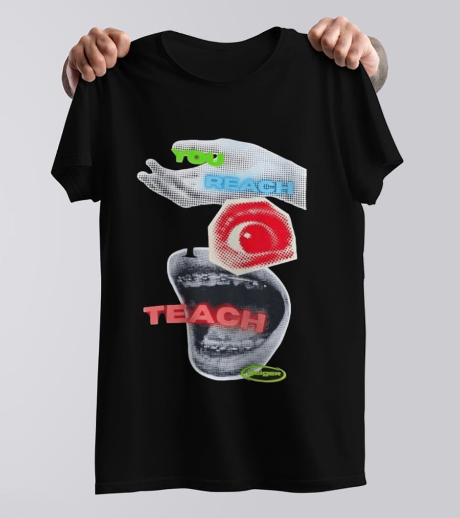 Geiger You Reach I Teach Hand Eye Mouth Collage T-Shirt