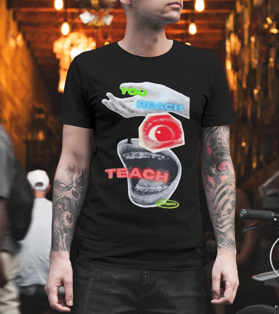 Geiger You Reach I Teach Hand Eye Mouth Collage T-Shirt