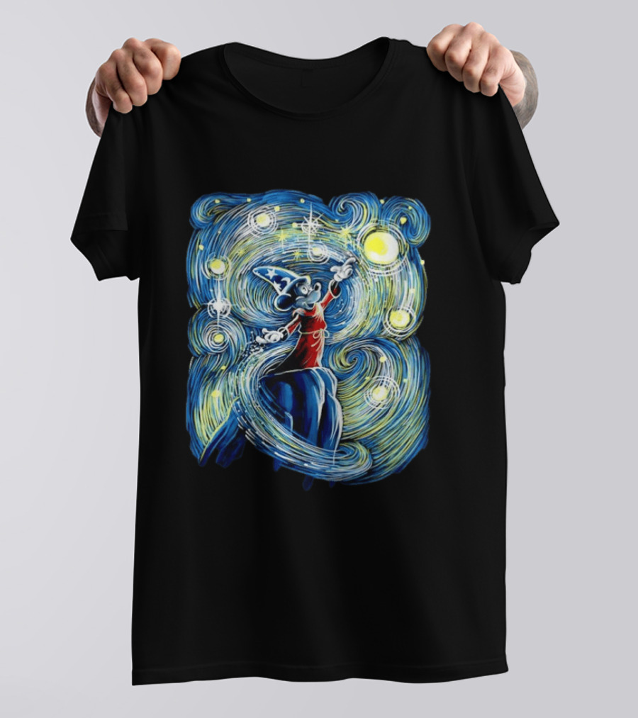 Sorcerer Mickey Mouse Fantasia Starry Night Whirlwind Stars T-Shirt