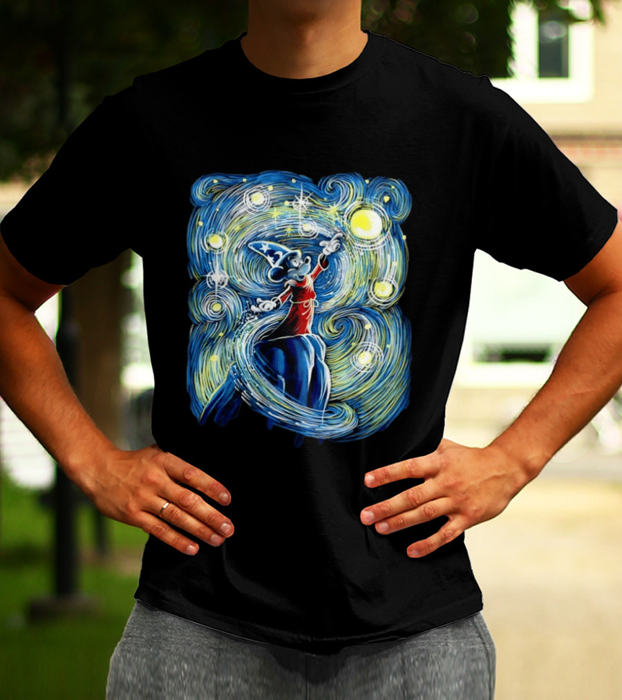 Sorcerer Mickey Mouse Fantasia Starry Night Whirlwind Stars T-Shirt