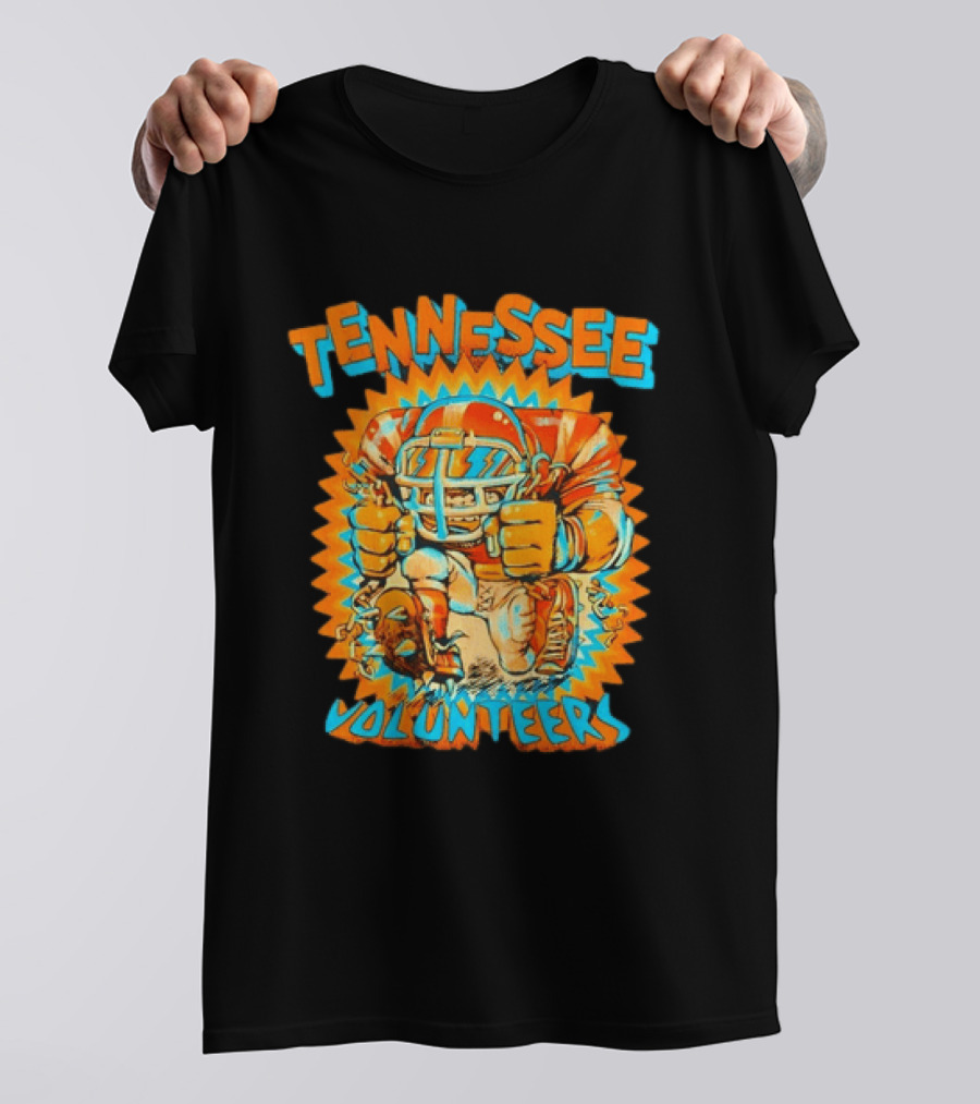 Tennessee Volunteers Football Player Breaking Chains Dynamic Orange Blue T-Shirt