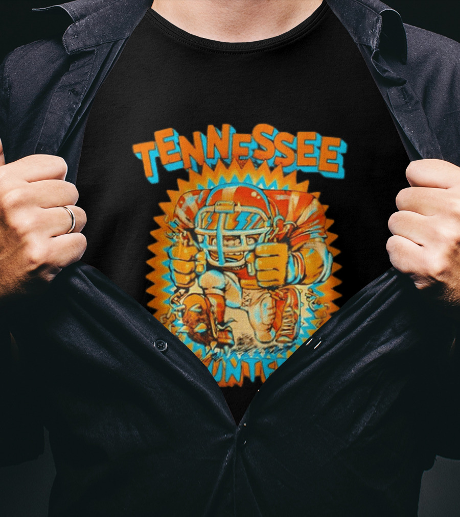 Tennessee Volunteers Football Player Breaking Chains Dynamic Orange Blue T-Shirt