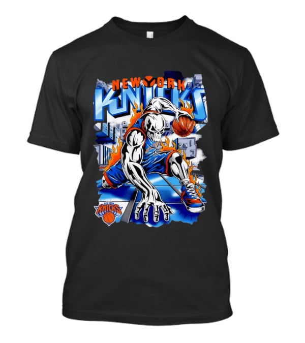 New York Knicks NBA Basketball Skull Player And City Flames T-Shirt