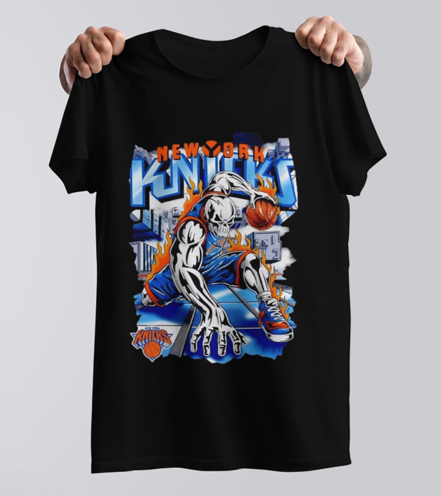 New York Knicks NBA Basketball Skull Player And City Flames T-Shirt
