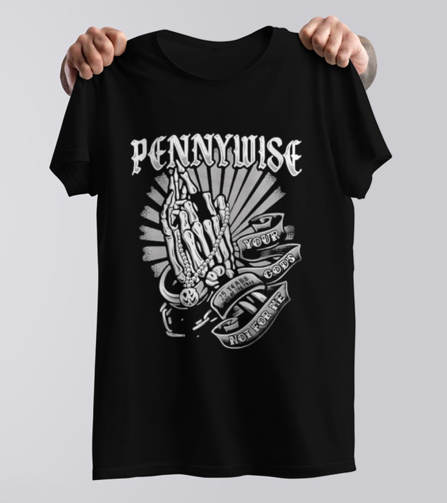 Pennywise Praying Skeleton Hands Your Gods Not For Me 25 Years T-Shirt