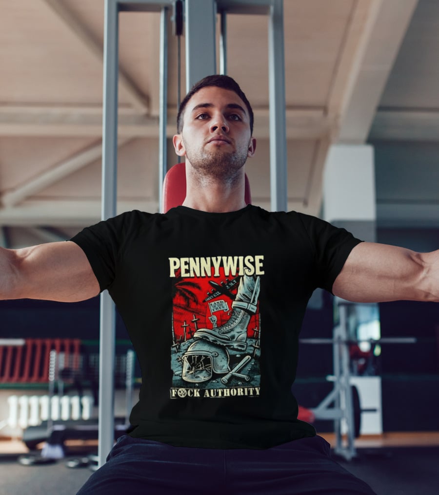 Pennywise Fock Authority Land Of The Free Forever Dystopian Punk Imagery With Boot And Helmet T-Shirt