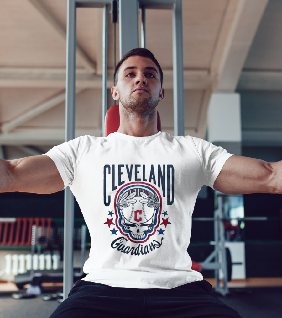Cleveland Guardians Skull Baseball Laurel Wreath Stars T-Shirt