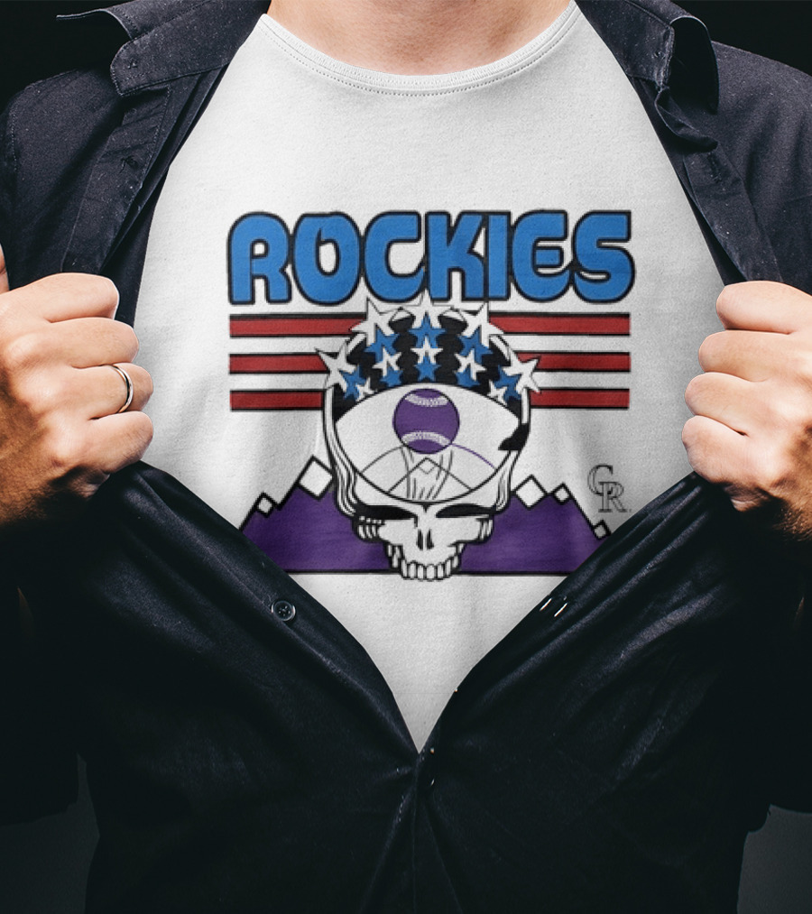 Rockies Skull Grateful Dead CR Baseball T-Shirt