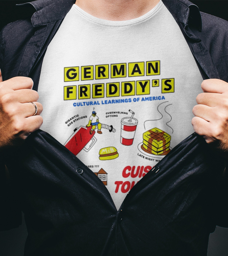 German Freddy's Cultural Learnings Of America Cuisine Tour '26 Village Fest Waffle Burger Soda T-Shirt