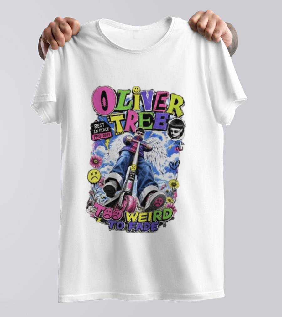 Oliver Tree Rest In Peace 1993 2023 Too Weird To Fade Angel Wings Scooter Floral T-Shirt