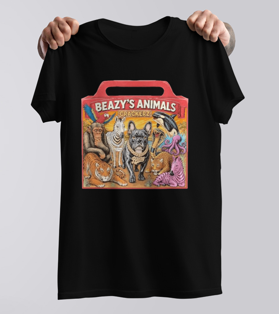 Beazy's Animals Crackerz French Bulldog Tiger Zebra Monkey Parrot Octopus T-Shirt