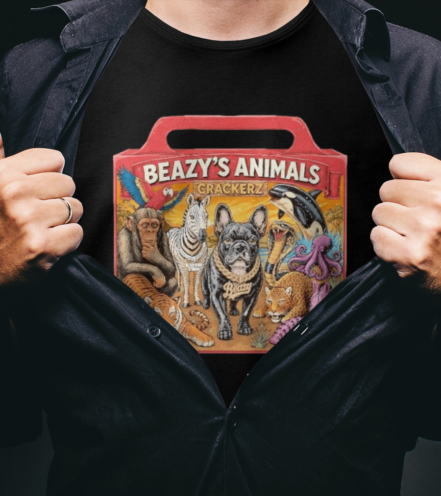 Beazy's Animals Crackerz French Bulldog Tiger Zebra Monkey Parrot Octopus T-Shirt