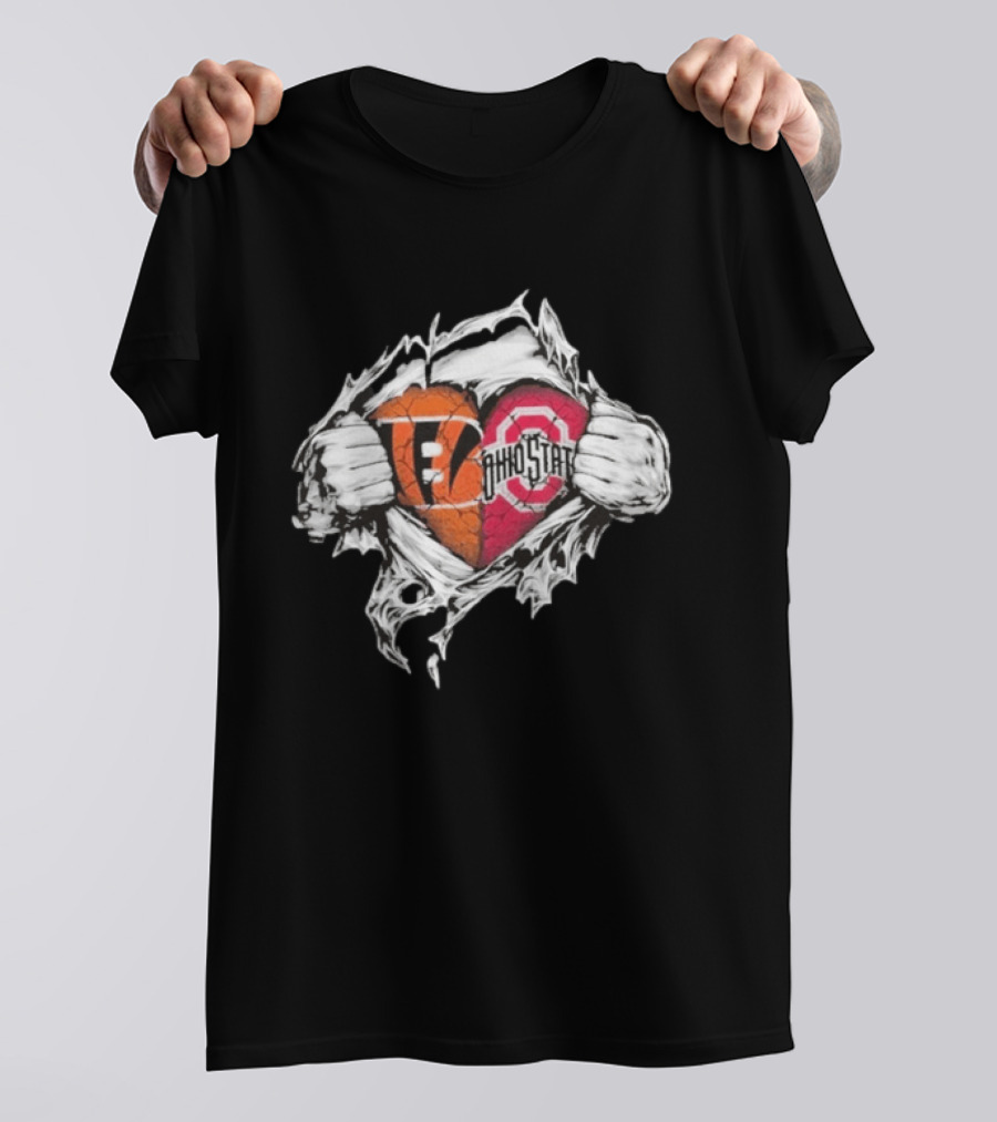 Bengals Ohio State Buckeyes Heart Tear T-Shirt