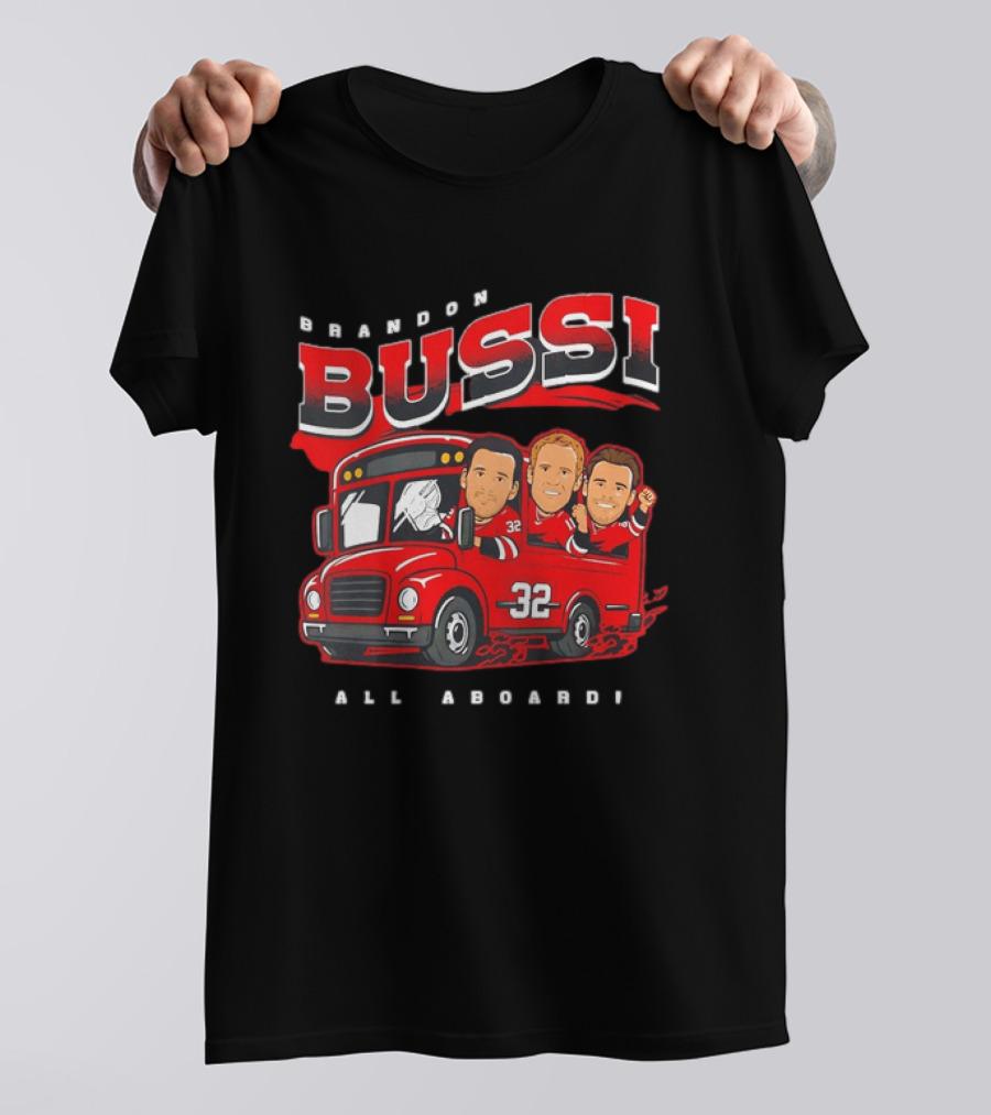 Brandon Bussi All Aboard 32 Boston Bruins Bus T-Shirt