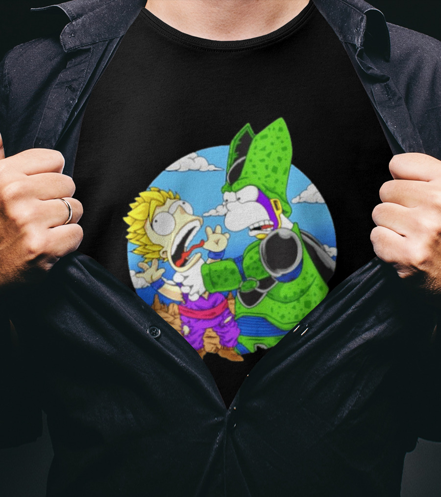 Gohan Cell Dragon Ball Z Bart Homer Simpson Mashup Clash T-Shirt
