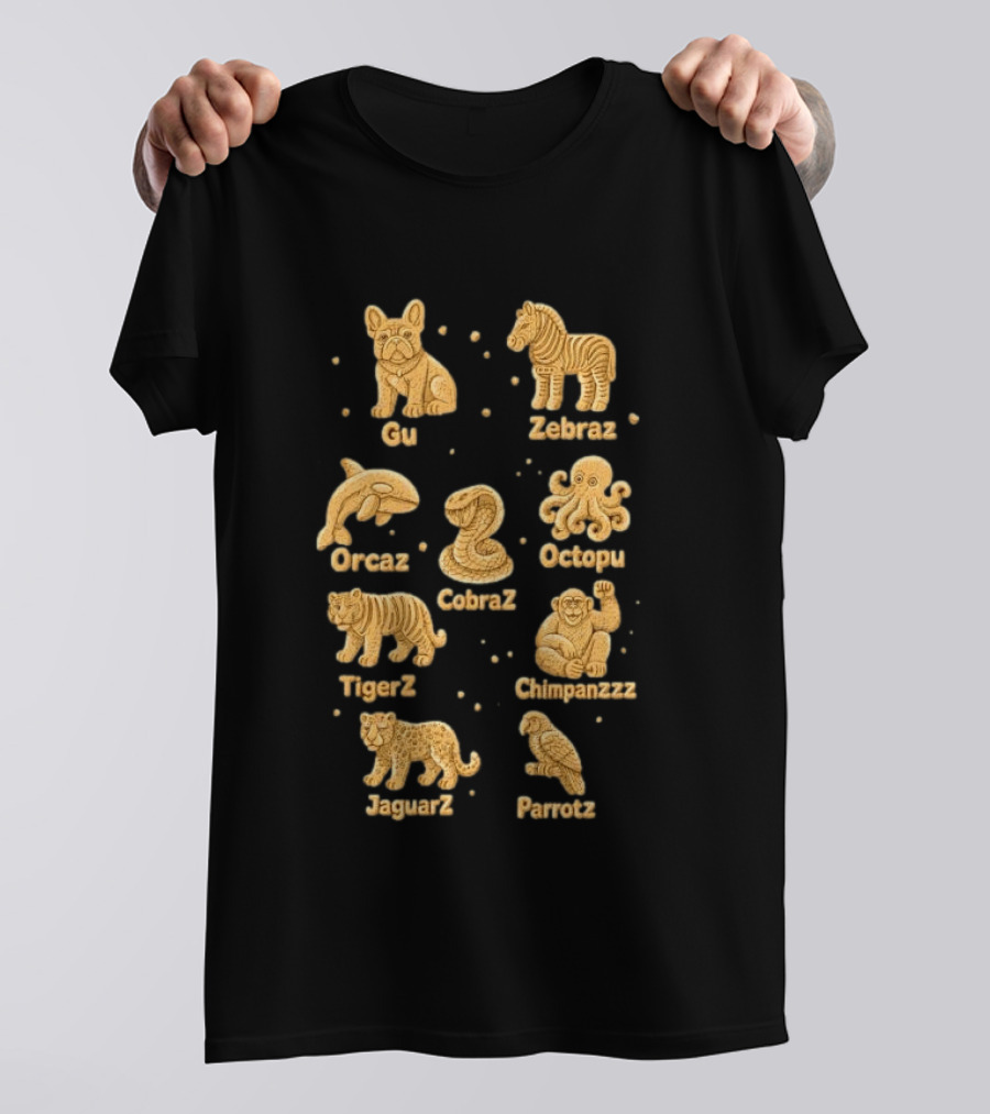 Gu Zebraz Orcaz Octopuz CobraZ TigerZ Chimpanzzz JaguarZ Parrotz Animal Crackers T-Shirt